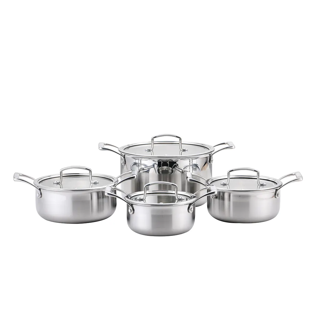 Set peralatan dapur, 10 buah panci dan panci Stainless Steel tiga lapis