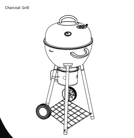 22.5 ''Houtskool Barbecue Ketel Grill, 3 Layer Grids Portable Enamel Ronde Bbq, met Wielen En Twee Ondersteuning Benen