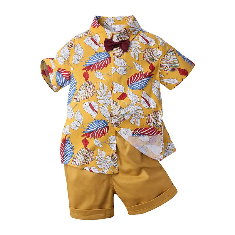 Yaz sıcak erkek bebek giysileri İngiltere stil çocuk setleri çiçek baskılı gömlek + şort beyefendi çocuk elbise