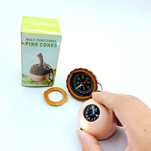 Yeni 7-in-1 su geçirmez sevimli suni çam kozalağı şekilli düdük oyuncak termometre pusula büyüteç el feneri ile sinyal ayna - Product Image 4