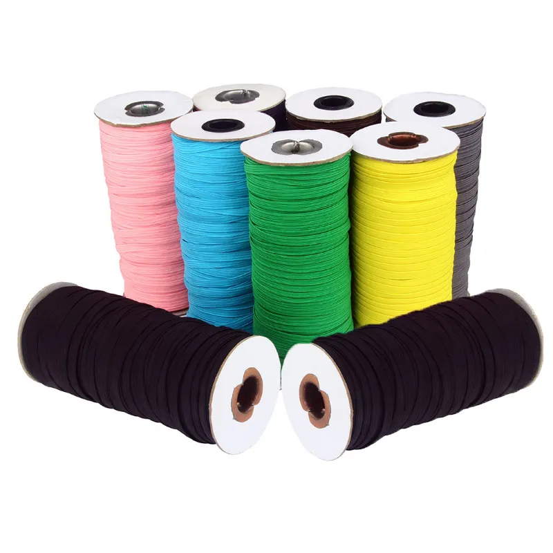 factory wholesale Spot supply 3 mm 6 mm colored thin flat braided elastic band with high elasticity for garment for notebook