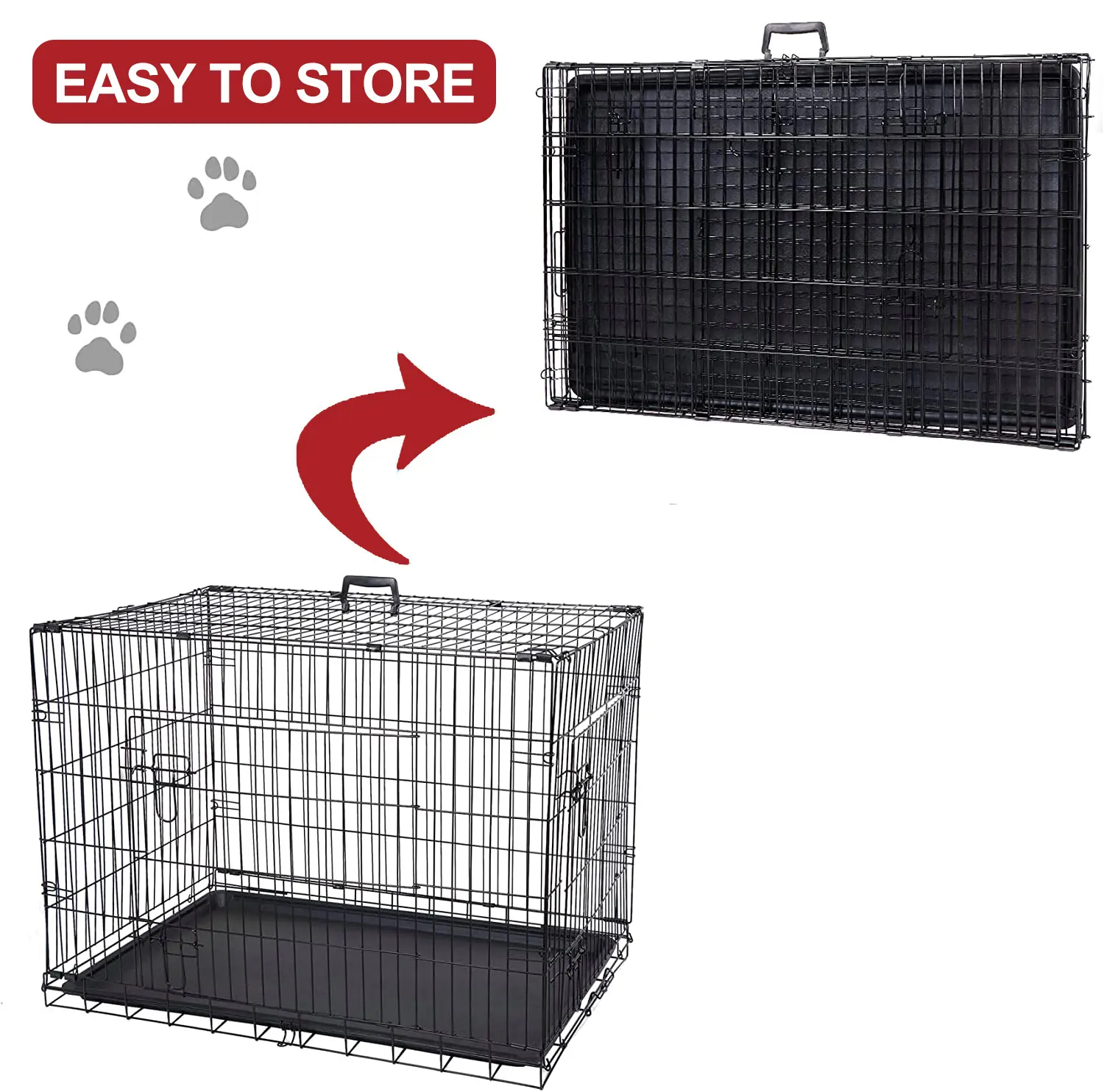 Niche Double porte en métal pliable pour chien, Cage robuste pour animaux domestiques