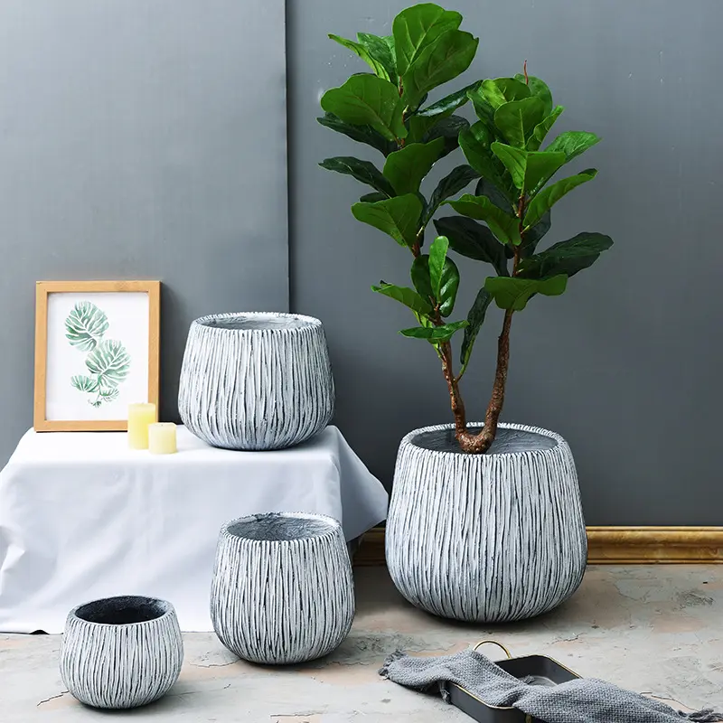 Moderna fioriera in fibra di vetro in rilievo a forma di foglia vaso per alberi vasi da fiori in fibra per interni ed esterni all'ingrosso
