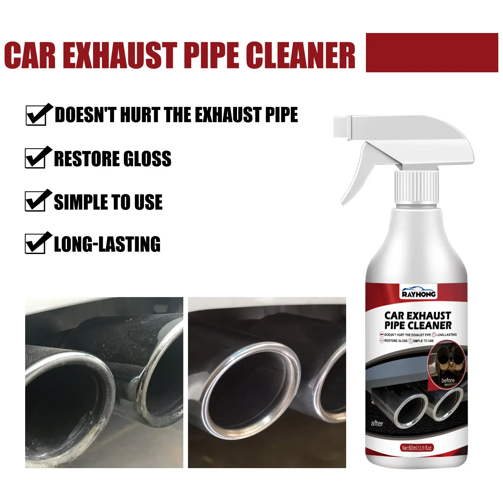 60ml Car Exhaust Pipe Cleaning Agent Car Motorcycle Maintenance Car Rust Carbon Deposition Removal Spray