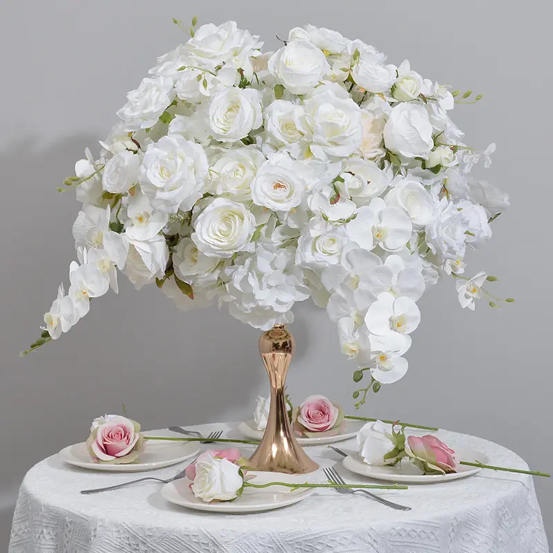 Weiße Rose Mit Orchidee Runde Blumen Kuss Ball Herzstück Künstliche Hochzeit Blumen Dekor