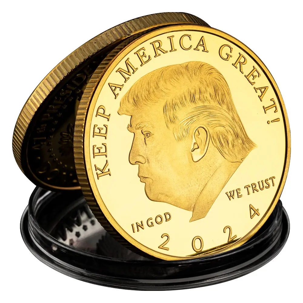 מטבעות הנצחה בציפוי זהב וכסף 2024 דונלד שומרים על אמריקה גדולה הנשיא ה-47 של ארה""ב מתנת מטבעות אוסף