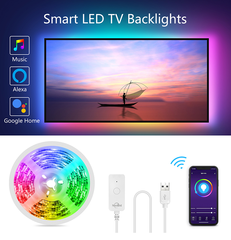 Gosund Nitebird Tuya Smart Led Strip Wifi RGB Light Strip APP Control 5050 Work With Alexa Google Assistant Wholesale 5 Meter