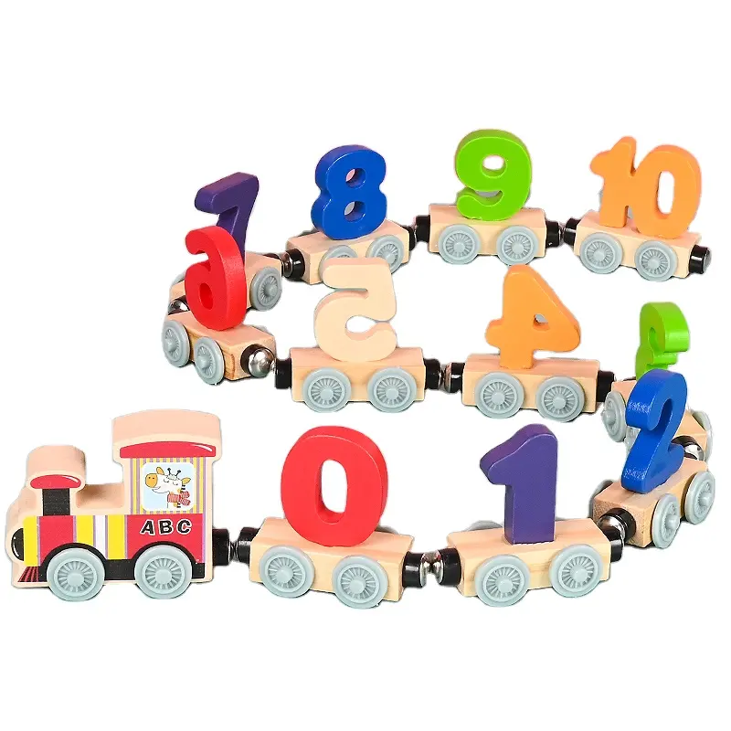 Haute qualité drôle dessin animé petit Train se déplaçant avec Promotion de chiffres en bois traditionnel en bois enfants jouets cadeaux d'anniversaire pour les enfants