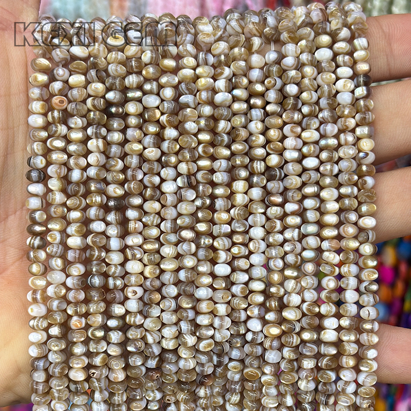 Perles de coquillage en forme de boulier/roue 3x5mm, couleur marron