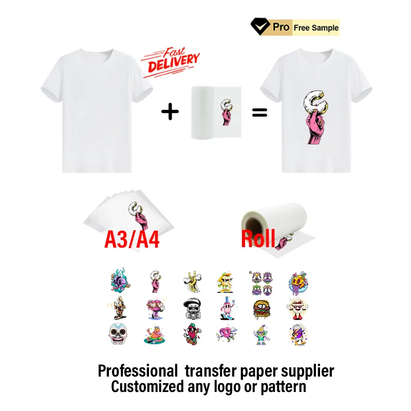 Filme de transferência de um lado, papel de transferência por sublimação de 30cm e 60cm, rolo de papel dtf de transferência térmica a3 a4