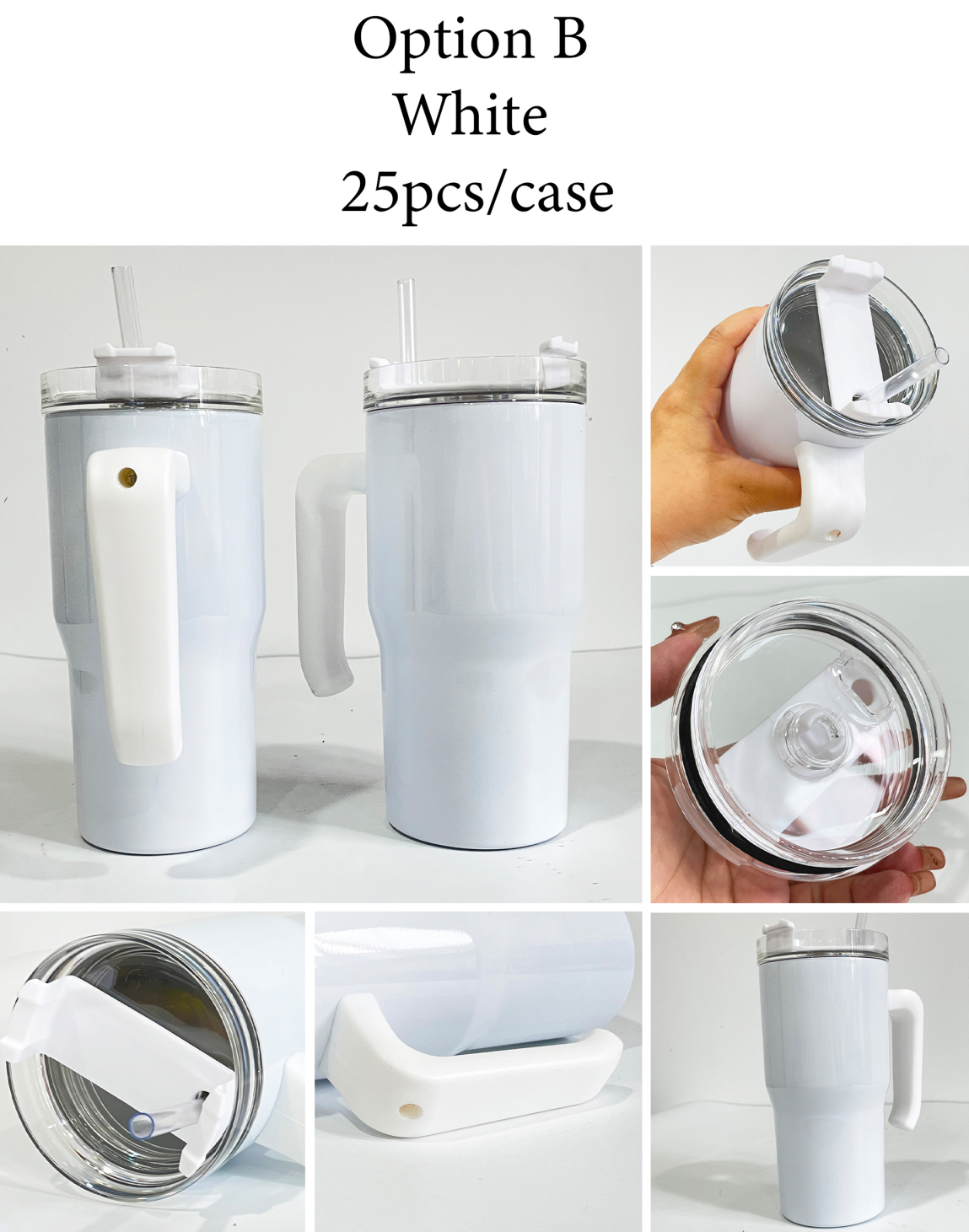 Gobelet 20oz pour enfants avec poignée en plastique-blanc