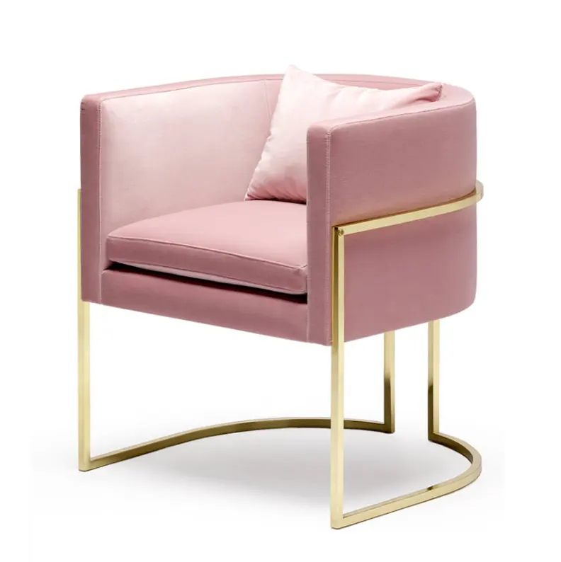 Tubo de aço inoxidável dourado, estofado casa móveis sala de jantar rosa de veludo tecido