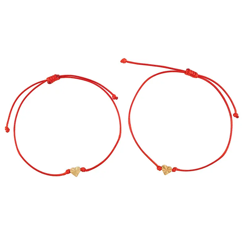Pulseira de corda vermelha banhada a ouro 14 k, bracelete artesanal para casais