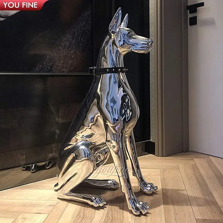 Benutzer definierte lebensgroße Metall Hundes tatue Edelstahl Dobermann Skulptur