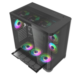 Tam kule masaüstü dairesel ark panoramik temperli cam pc muhafaza cpu kabine atx soğutma oyun bilgisayarı vaka - Product Image 5