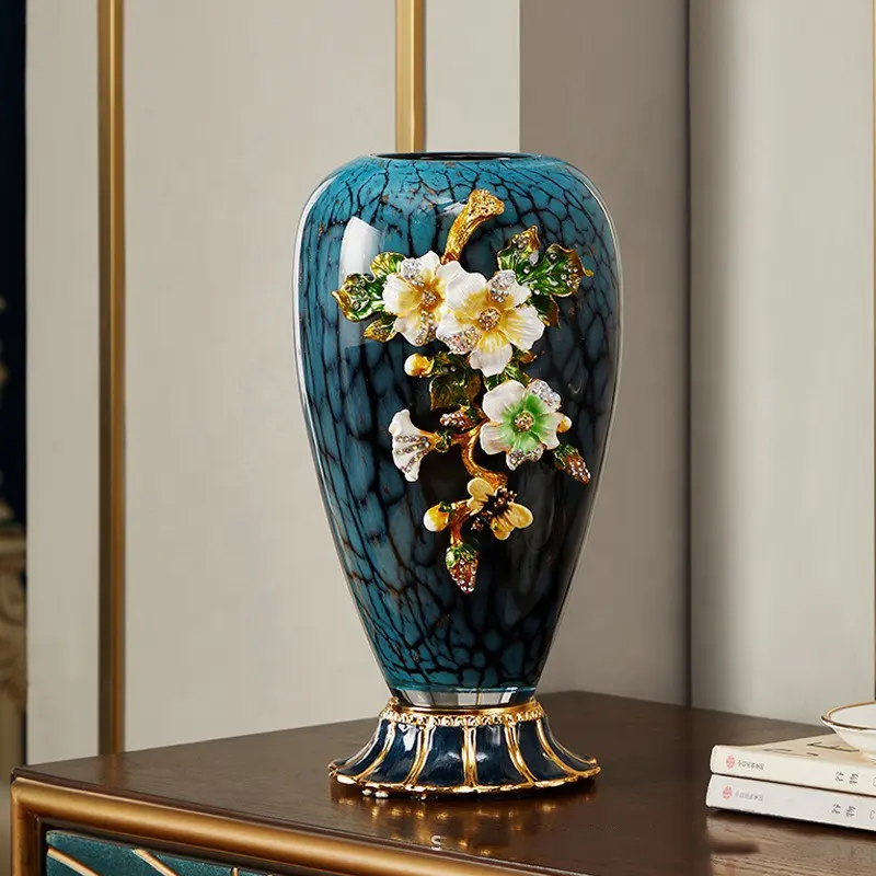 Vases à fleurs décoratifs en céramique Vase en verre coloré émaillé, décoration de porche de salon, chambre de style américain