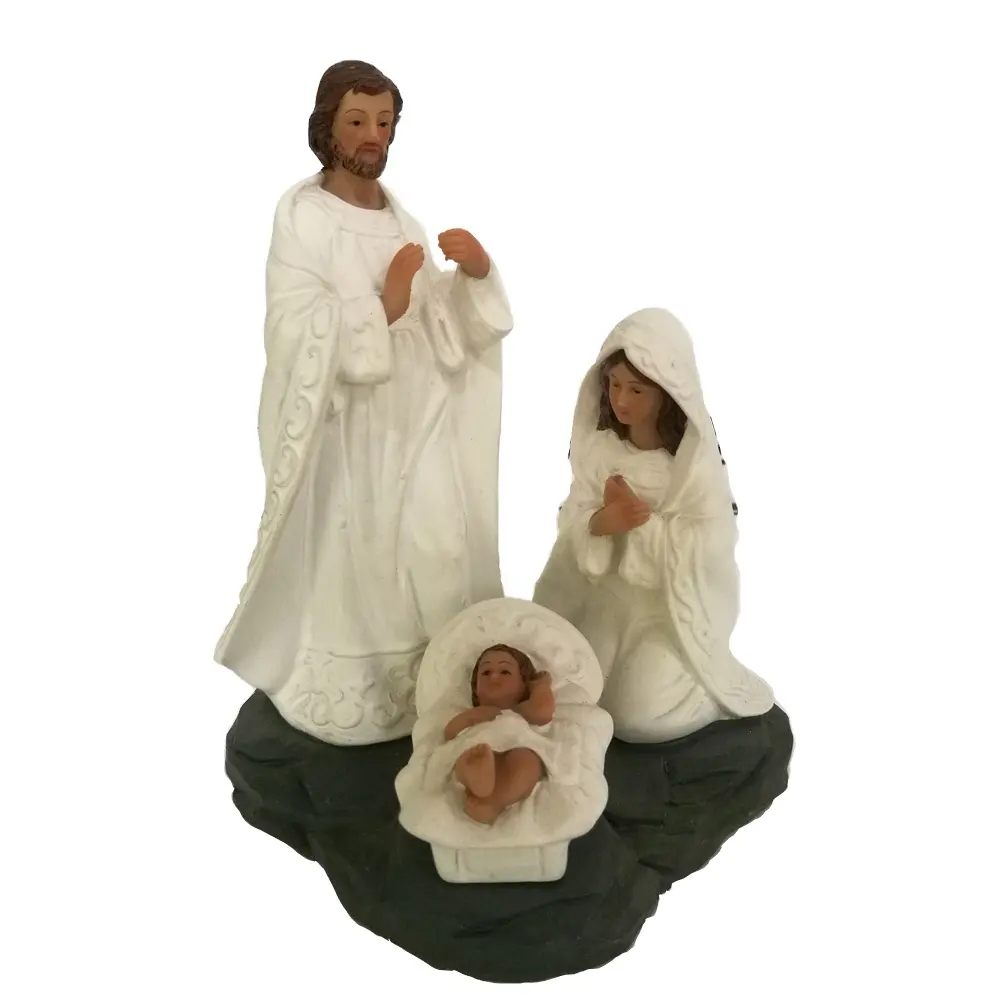 Em resina bianco santa famiglia con il bambino bambino bambino gesus Mary statua Statue religiose cattoliche