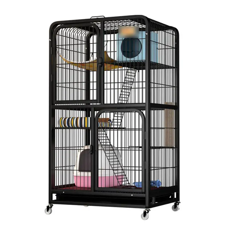 Heavy Duty Grande Dobrável Metal Gato Gatinho Ferret Gaiola 360 Rodízios Rotativa Gabinete Pet Playpen com Rampa Escadas Hammock