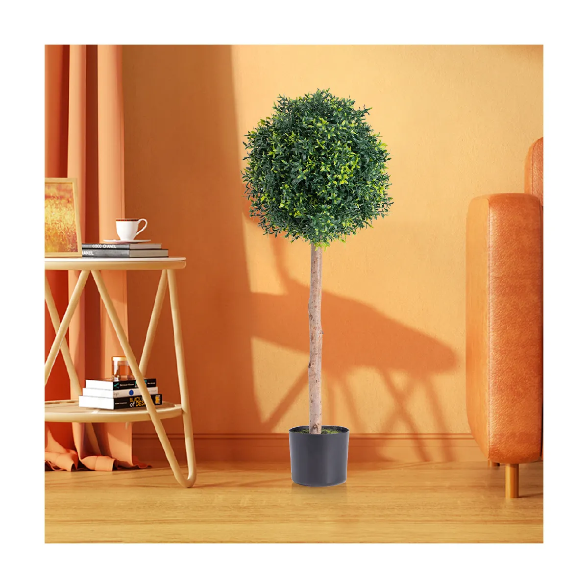 PZ-1-143 Hot Sale Lasting Evergreen Faked Plastic Leaf e Natural Wood Trunk Plant Topiary Artificial Green Potted Tree