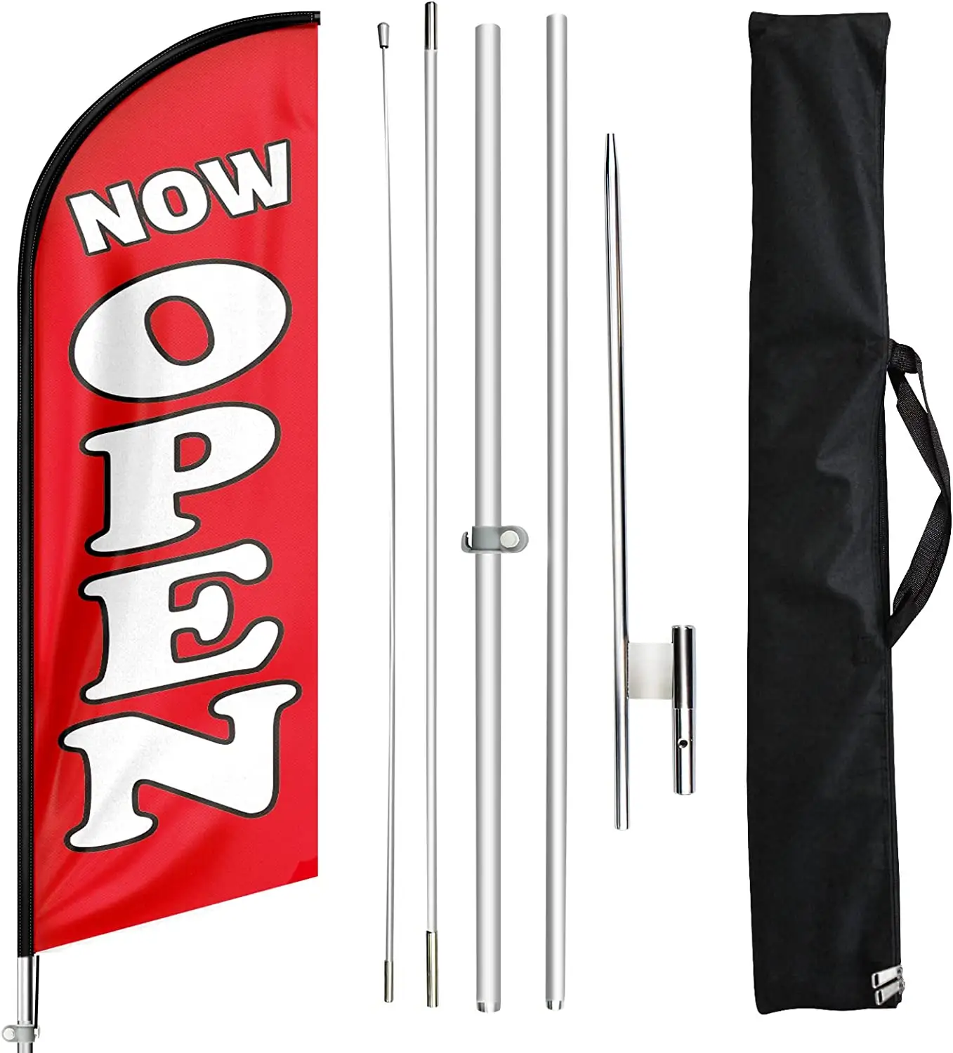 Beach Flag Pole, Now Open Flag with Pole and Ground Stake Now Open Advertising Feather Banner Sign for Businesses