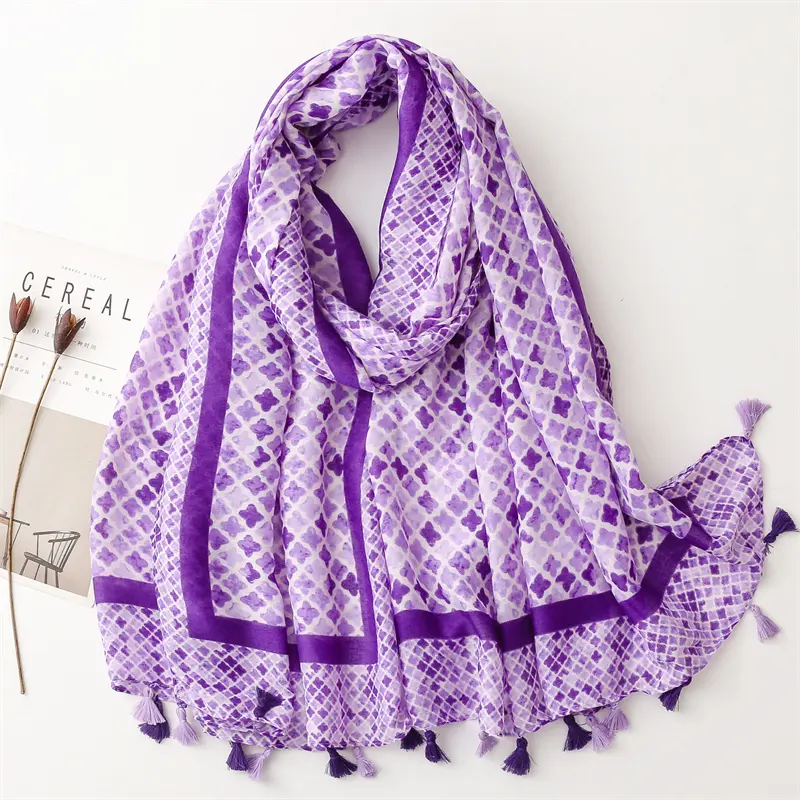 Customize Most Simple Headscarf Polyester shawl hijab Geometric Arabia cotton hand feeling Fashionable