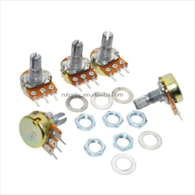 Potentiometer B1K B2K B5K B10K B20K B50K B100K B250K B500K B1M 15mm Shaft With Nuts Washers 3pin WH148