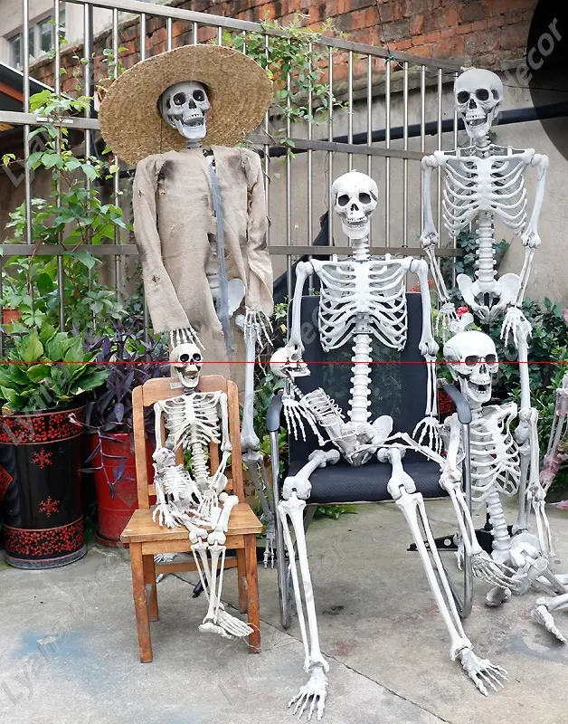 Tamaño real 180cm Accesorios de fiesta de plástico modelo de esqueleto juguetes de terror muñeca colgante calaveras decoraciones de Halloween