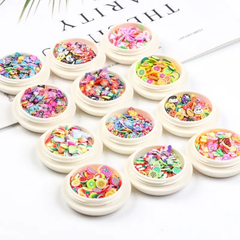 1 scatola di Fiori di Frutta Canne Stick Polimero Argilla 3D Decorazione per Nail Tips Sticker Fette di design FAI DA TE