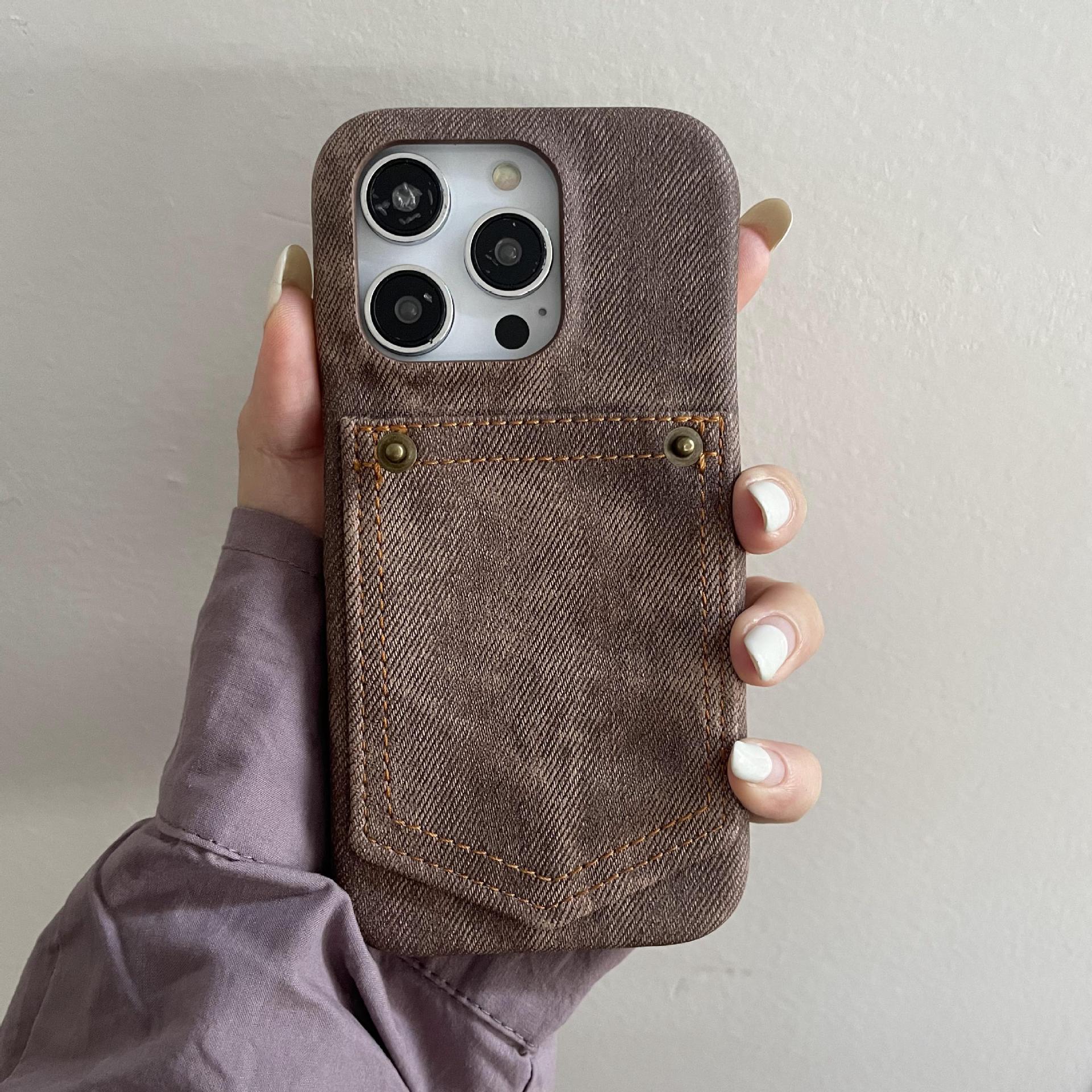 Denim card holder-caramel color
