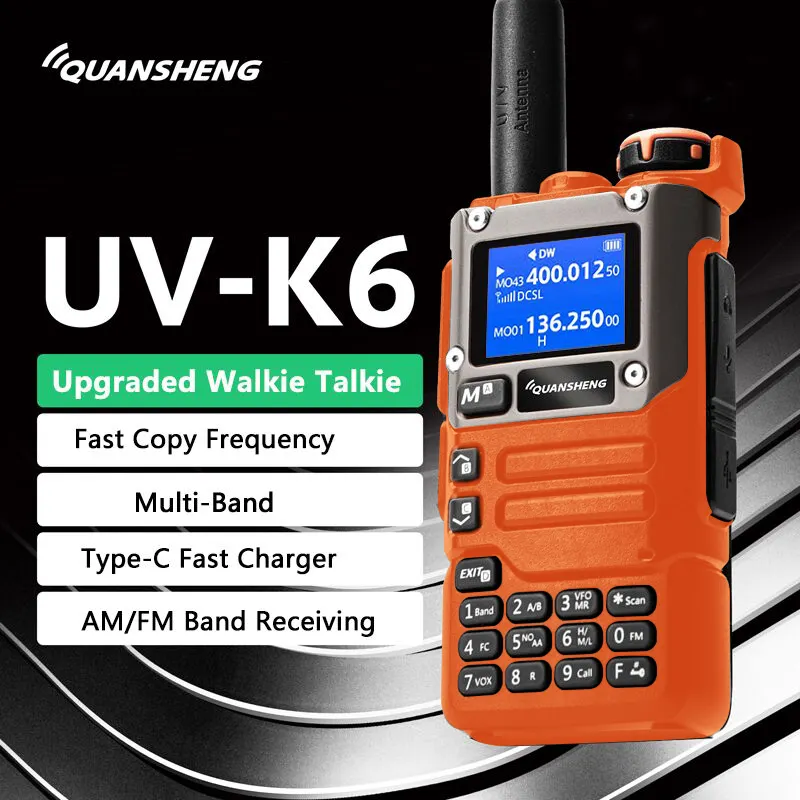 Quansheng UV-K58 uvk58 iki yönlü telsiz UV-K5(8) 5W turuncu UV-K6 AM FM radyo tam bant USB C UV-K5 yükseltme Walkie Talkie uzun menzilli