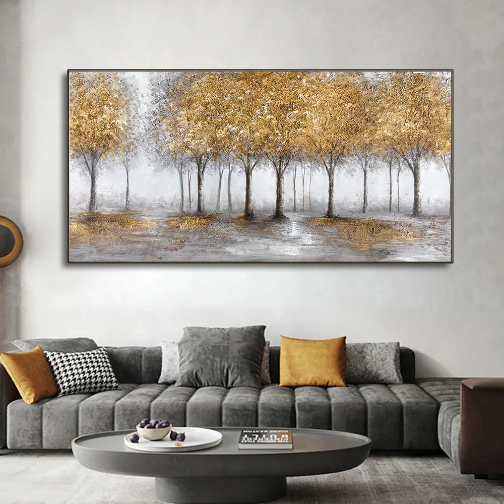 Alta qualità 100% fatto a mano albero d'oro pittura a olio paesaggio astratto wall art interni home office decorazione