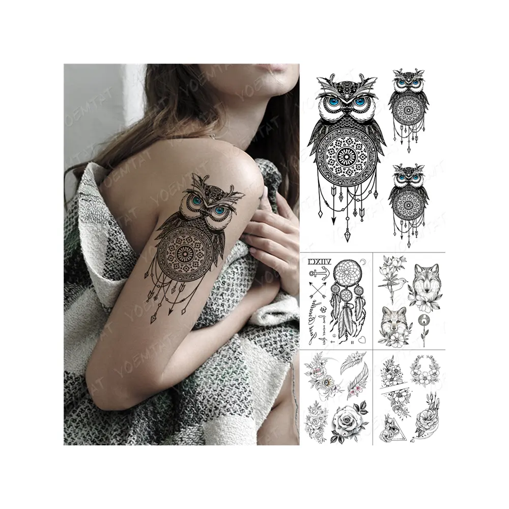 Tatuajes temporales con diseño de zorros y aves, tatuajes de transferencia al agua, venta al por mayor