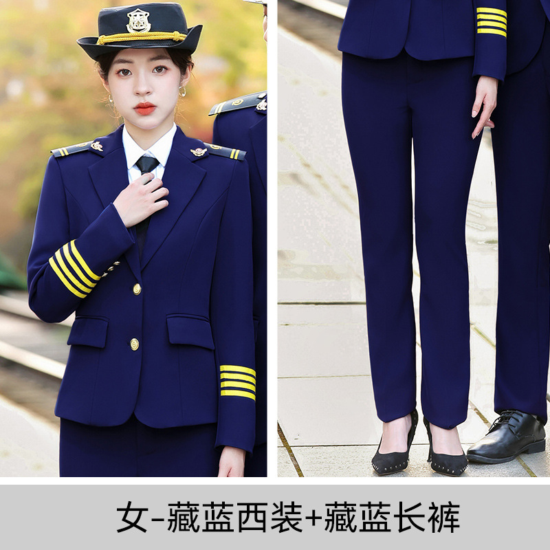 Women's navy blue suit trousers epaulettes
