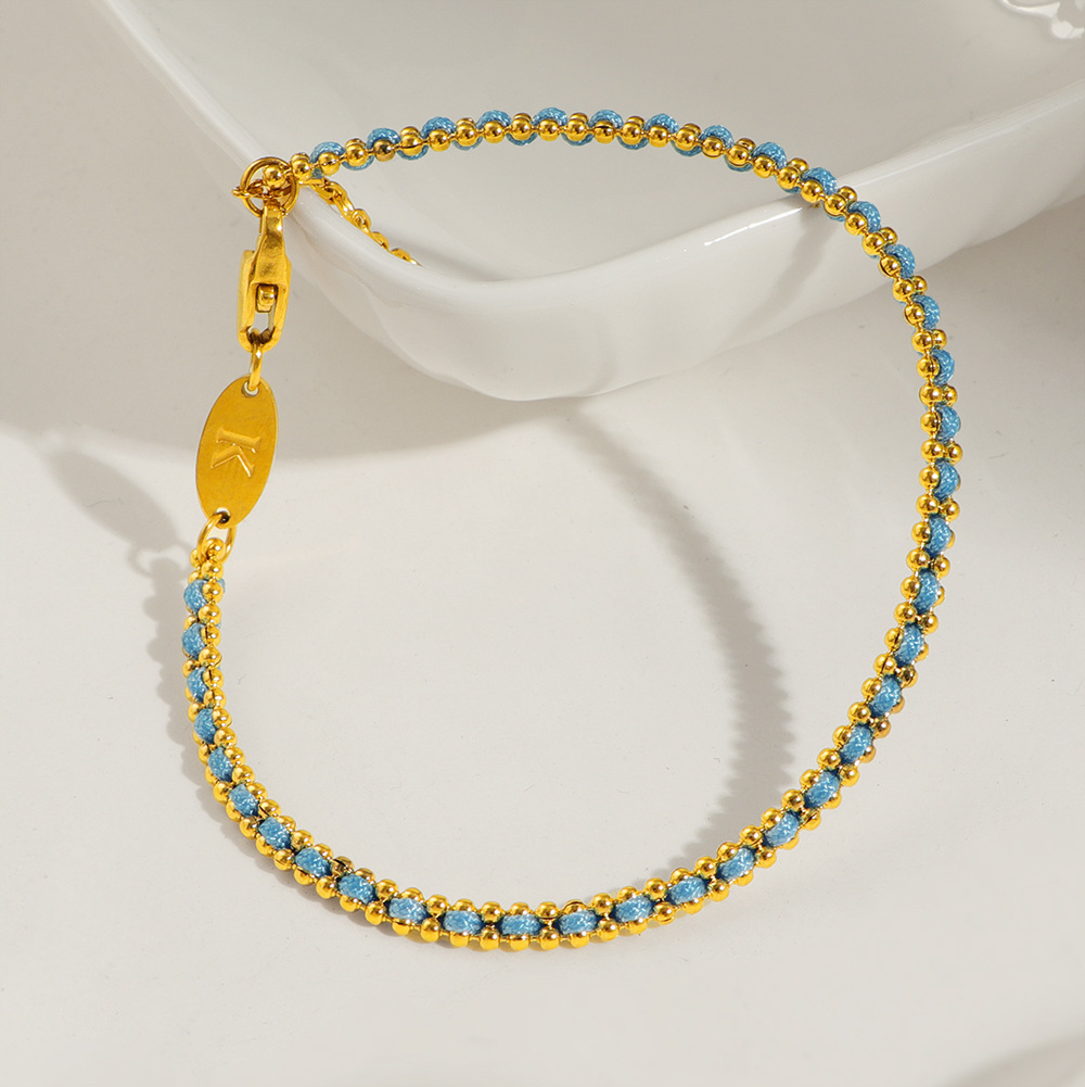 petit bracelet corde bleue tressée dorée