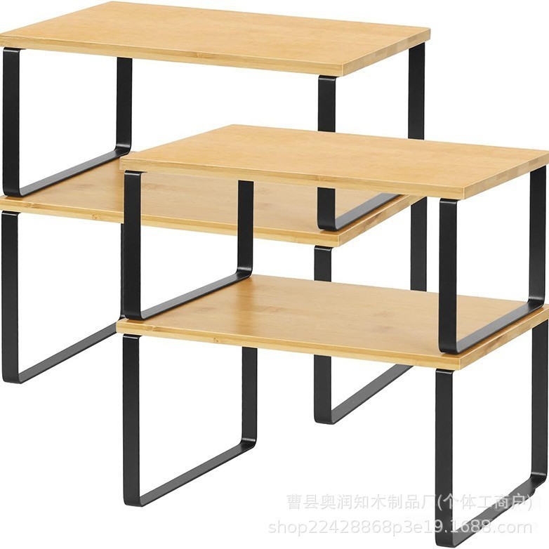 Bamboo and wood color, black iron frame four-piece set