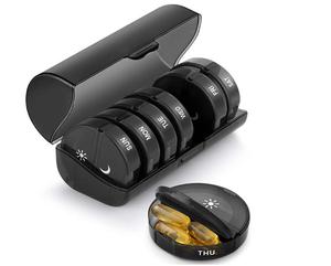 Pill Box <strong>2</strong> <strong>Times</strong> a Day Weekly Pill Organizer AM PM with <strong>7</strong> Daily Pocket Case Black Storage Box Easy Open Plastic Capsule Pill Box - Product Image 1