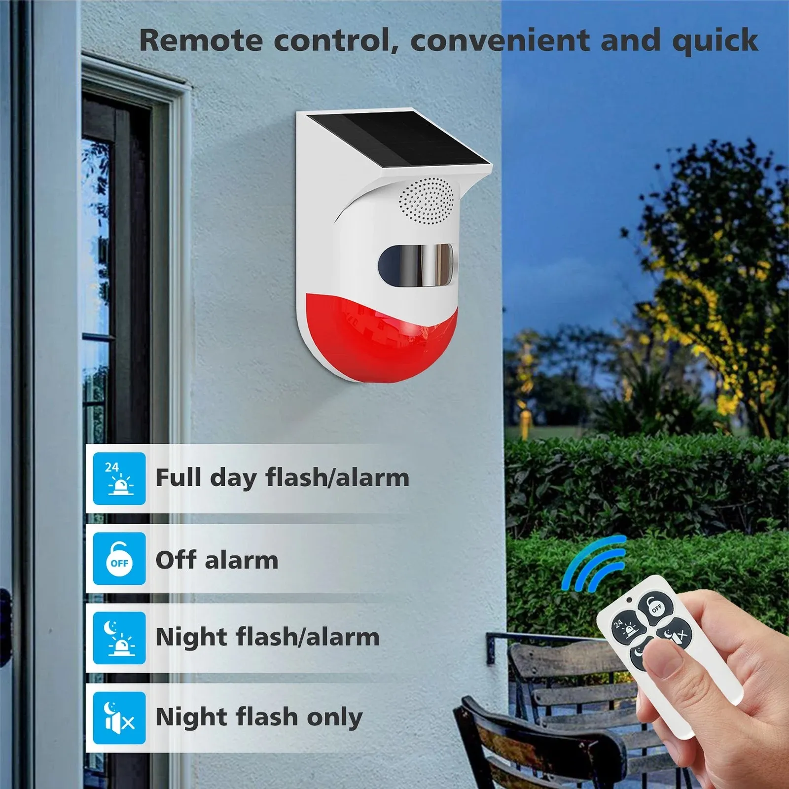 Alarma antirrobo de seguridad para el hogar, alarma de detección infrarroja PIR inalámbrica con alimentación Solar para exteriores, con sirena y Control remoto