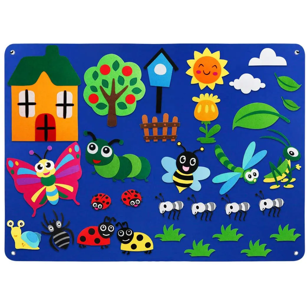 Tablero de franela de fieltro para preescolar, tablero de actividades de pared, 3,5 pies, insectos, animales, fieltro, para niños pequeños