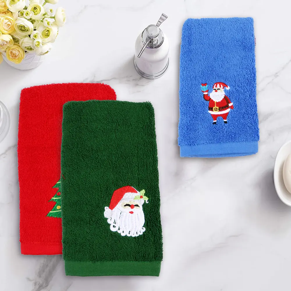 Toalha de banho feita à mão, toalhas para banho, rosto de natal, toalha de chá de fibra micro para o natal, toalhas bordadas de luxo