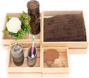Set di 4 casse portaoggetti in legno contenitori organizer per nidificazione con manico - Product Image 5