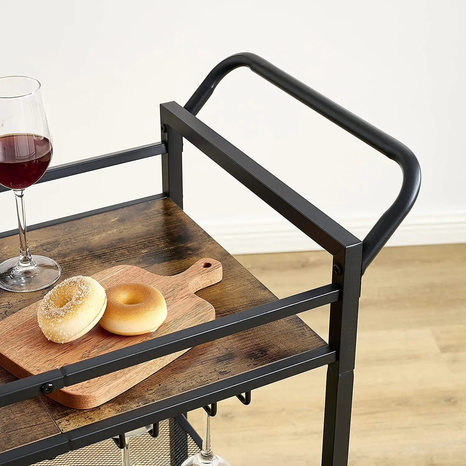 Jinfu Industriële Stijl Keuken Rollende Drank Trolley Carbon Stalen Verplaatsbare Eetkar Tafel 3-Tier Barkar