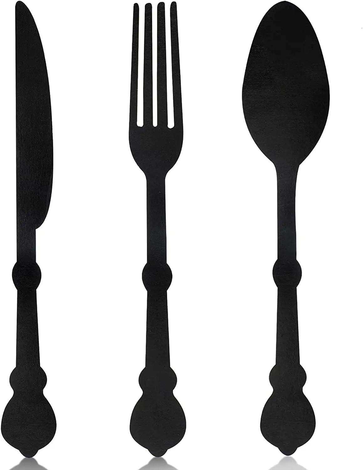 Juego de tenedor grande, cuchillo y cuchara, señal de pared de cocina de granja de madera adecuada para decoración de comedor familiar (negro)