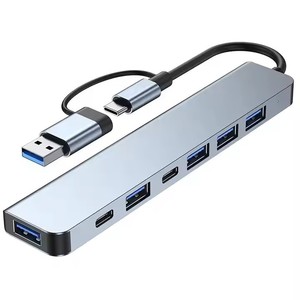 多端口Usb Usb-C集线器铝合金7合1适配器Otg分离器7合1适配器C型3.0 Usb集线器，适用于笔记本电脑 - Product Image 1
