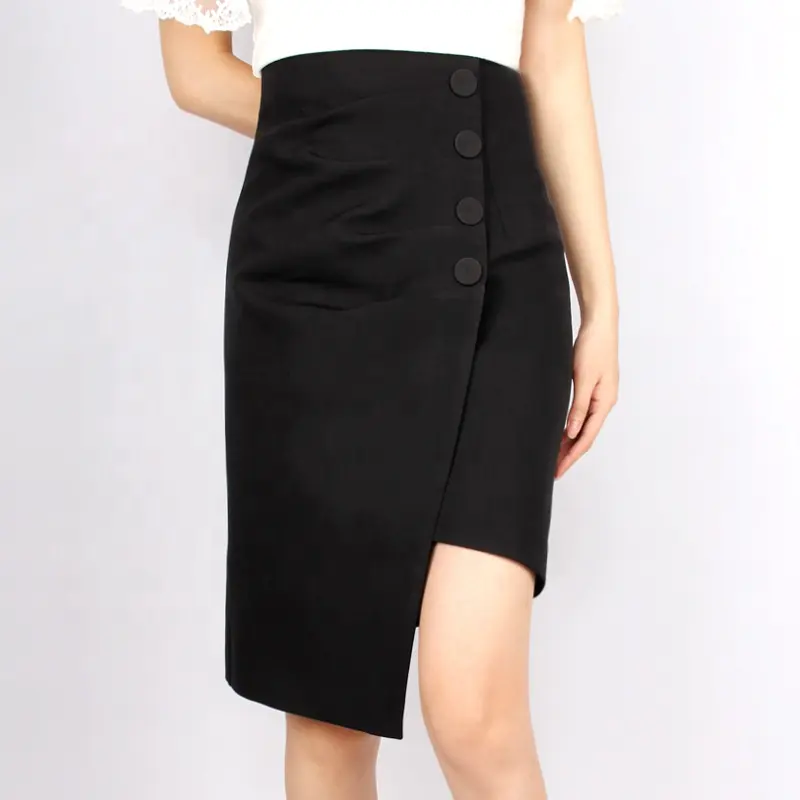 Falda ajustada de una sola botonadura para mujer, negra, de oficina, ajustada