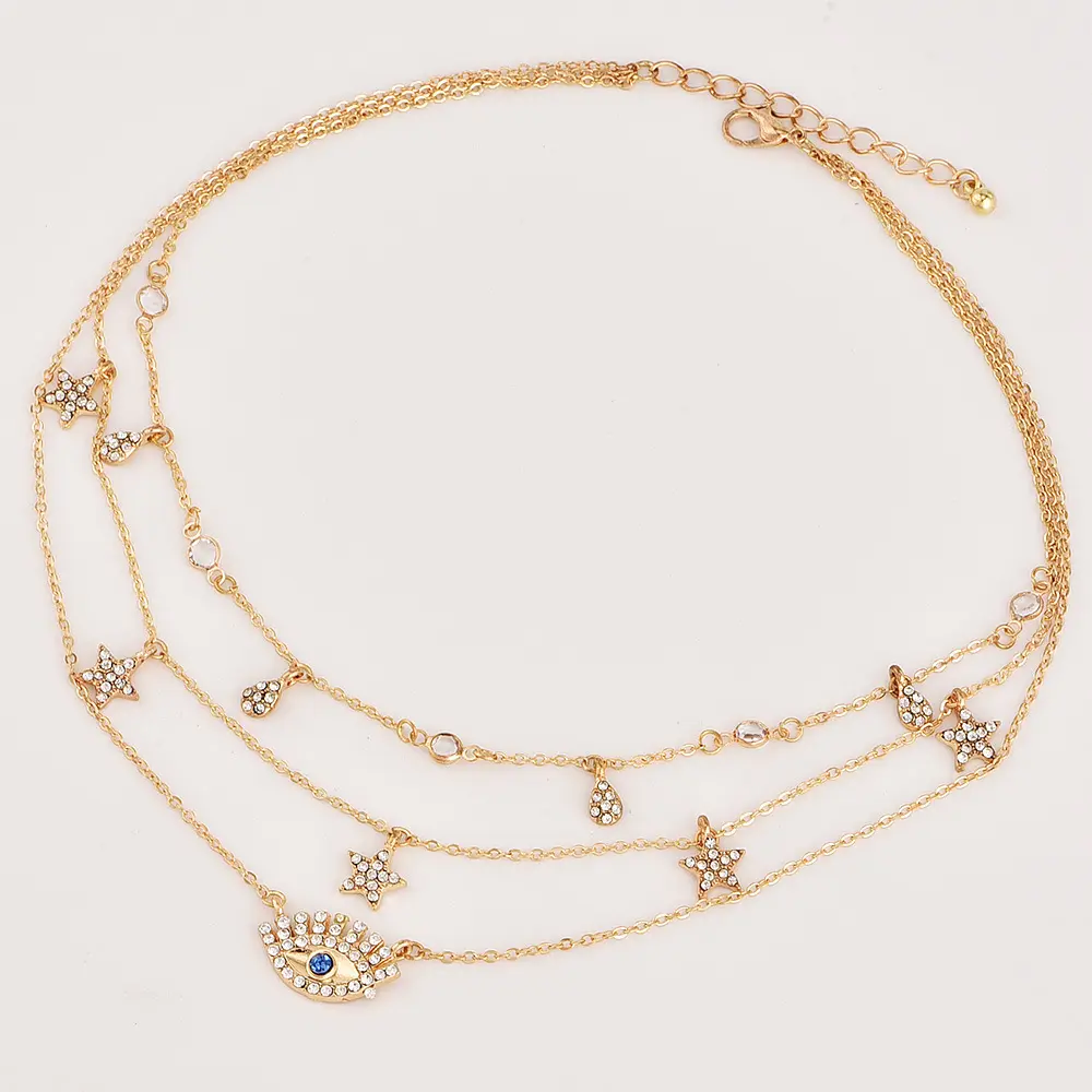MF0011 Ready to ShipIn StockFast DispatchFashion Gold crystal star eye jewelry necklace For Women 