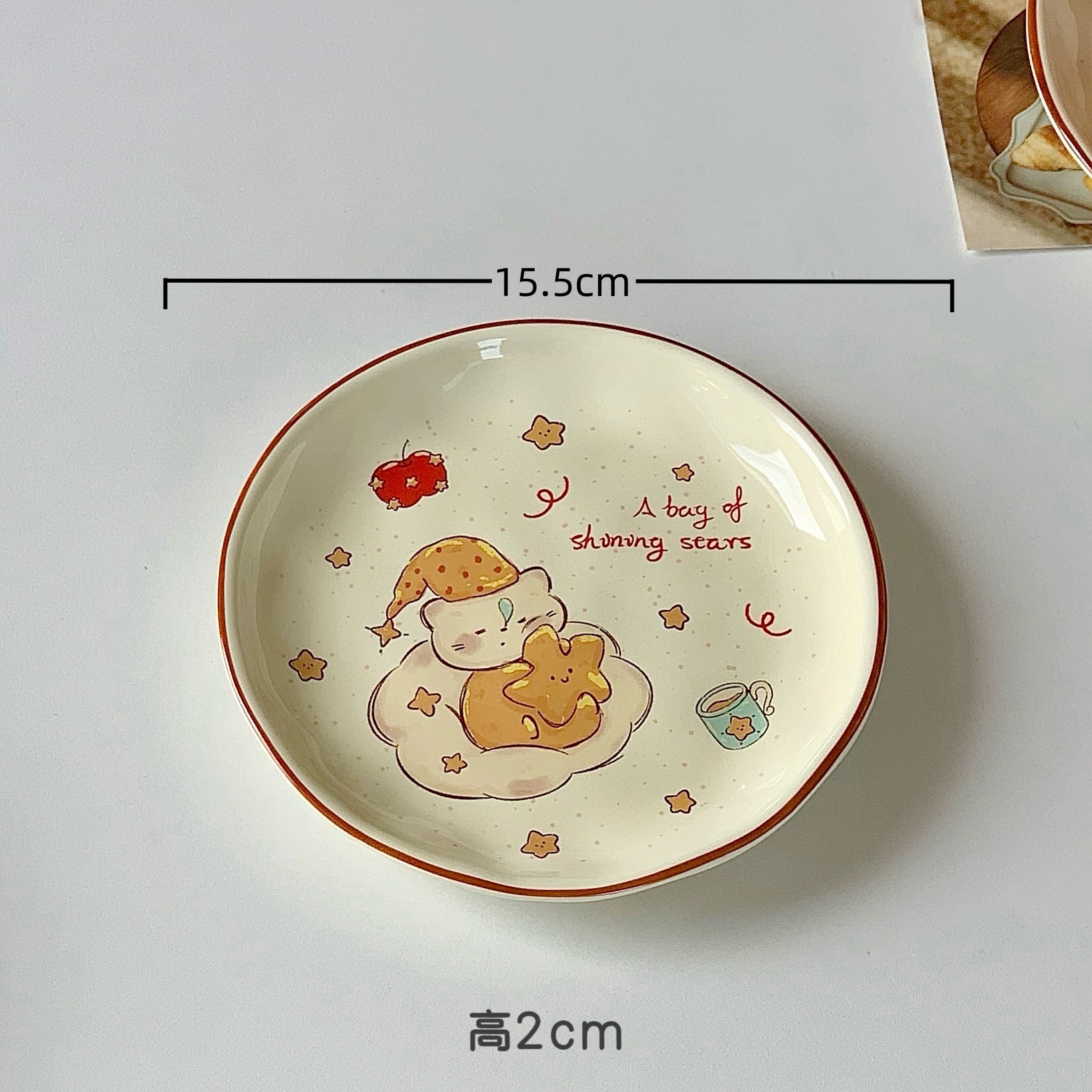 Plato de 6 pulgadas con diseño de gato durmiendo.