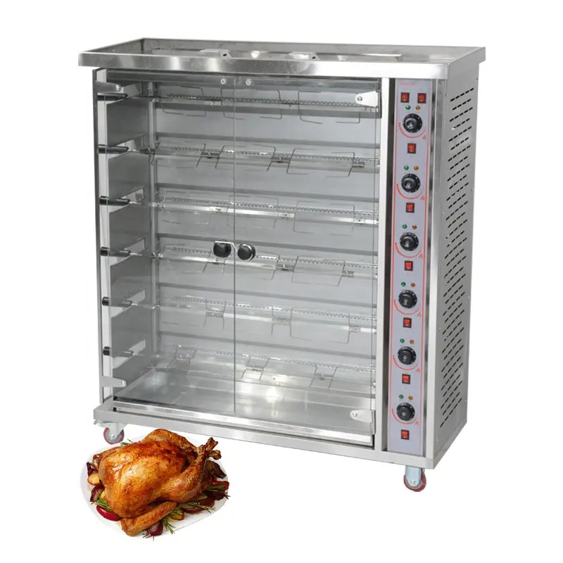 Máquina rotativa eléctrica comercial para asar pollo, horno asador de Gas asado de carbono de 12 en venta