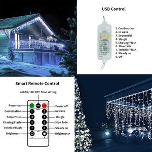 720L 37ft Christmas Icicle <strong>String</strong> <strong>Lights</strong> Plug in with <strong>Remote</strong> <strong>Timer</strong> 8 Modes Decorations Roof Patio House Stairs Party Cold White - Product Image 2