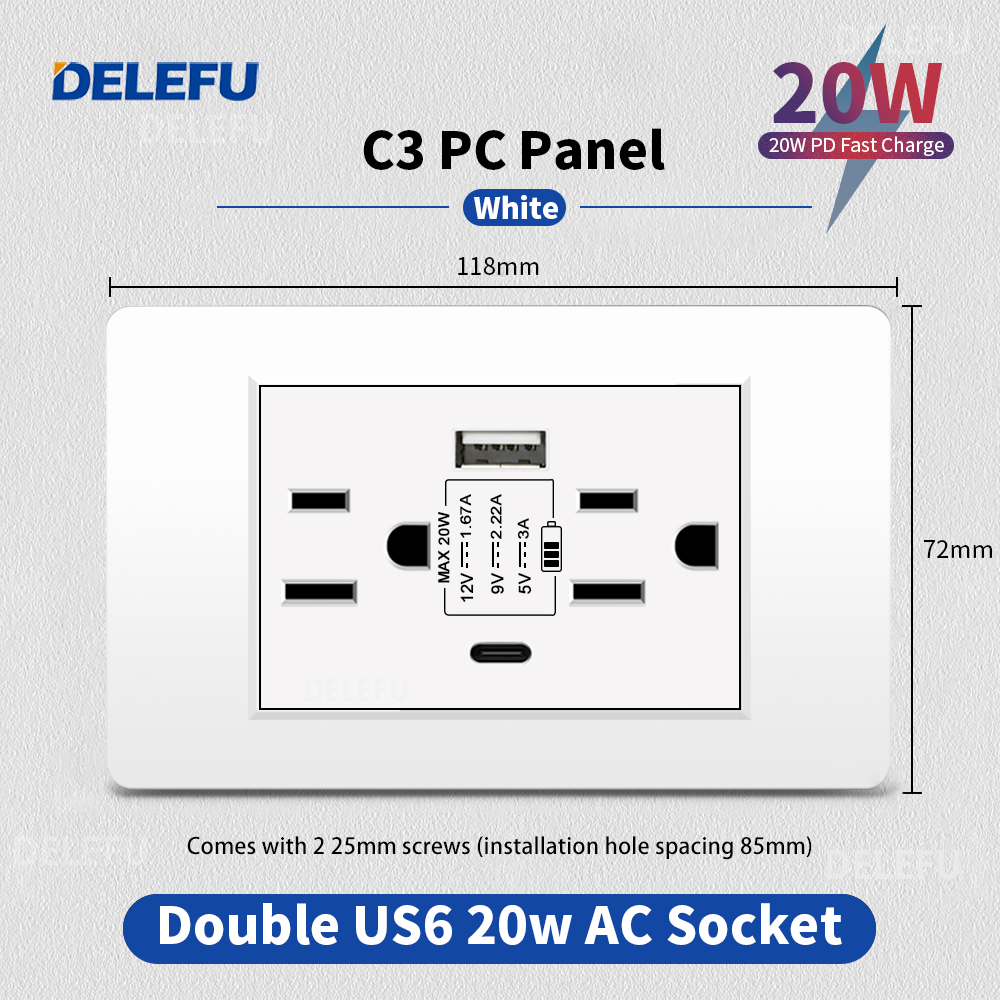 Enchufe USB-AC (PD20W) de 6 pines de EE. UU.