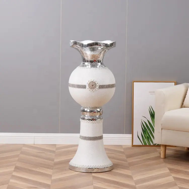 ROYAUME-UNI Design De Luxe Blanc Argent Vase Personnalisé Pas Cher Grand Plancher Vase à Fleurs pour Mariage